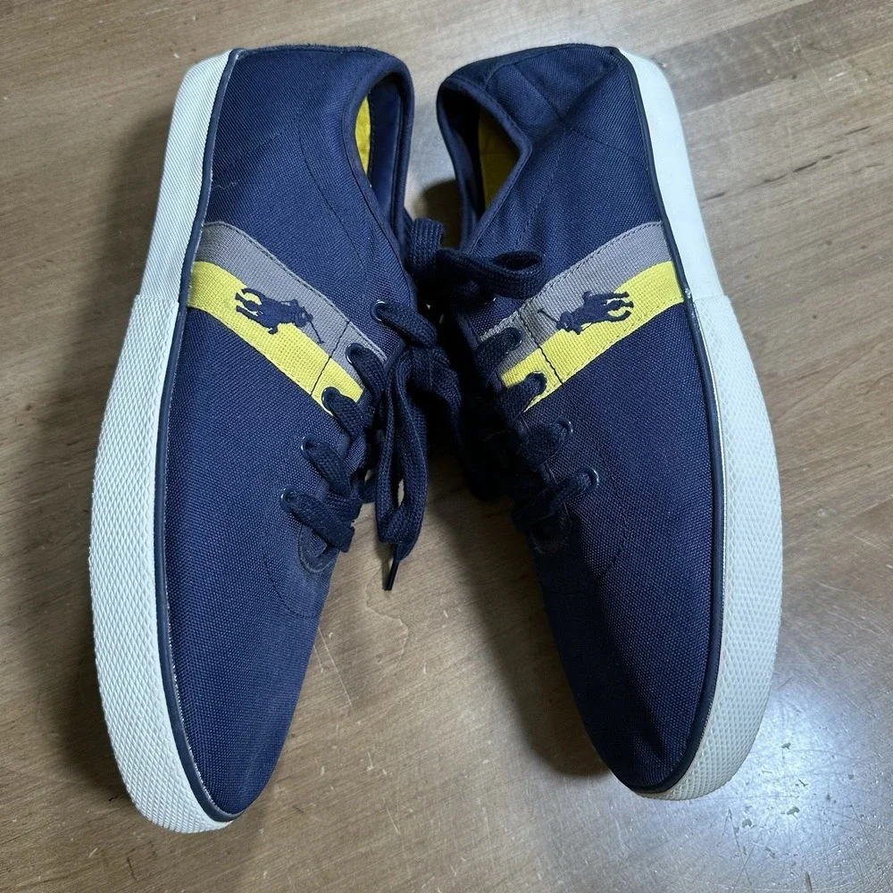 Ralph Lauren Polo Mens Halford Navy Yellow Lace Up Boat Shoes Size 13 D Preppy